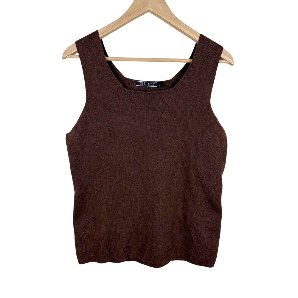 Peruvian Connection Pima Cotton Sleeveless Square Neck Tank Brown Womens Size L